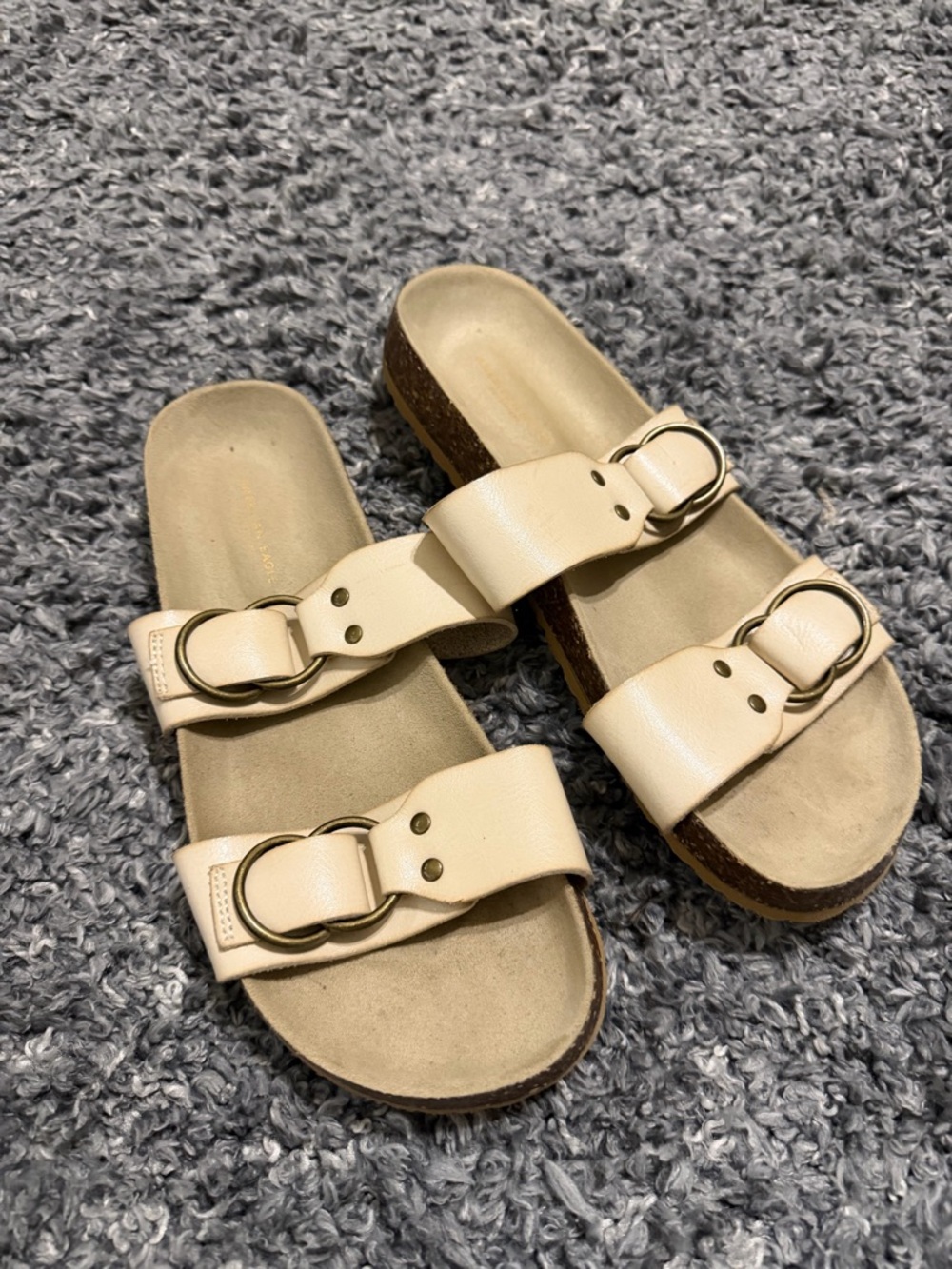 American Eagle Outfitters Beige Slide Sandal with Gold Accent